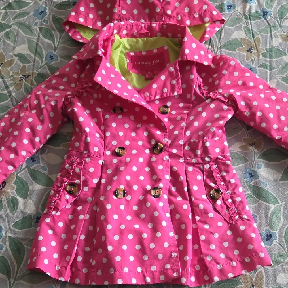 London Fog Kids Raincoat in Pink with White Polka Dots 3T